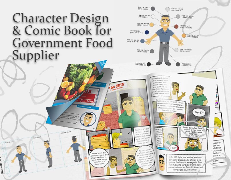 Character design sheet and comic book pages for Ceasa Paraná.
