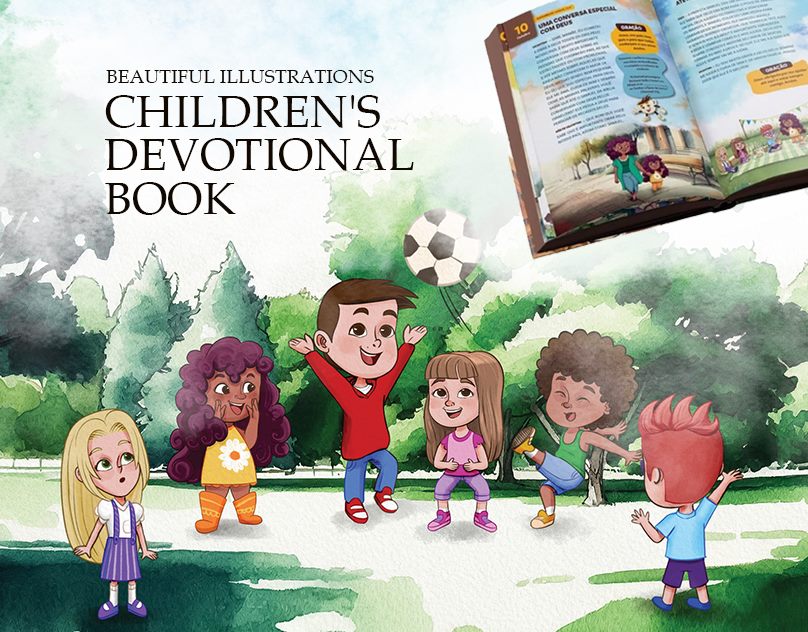 Watercolor-style illustrations of children for a devotional book.