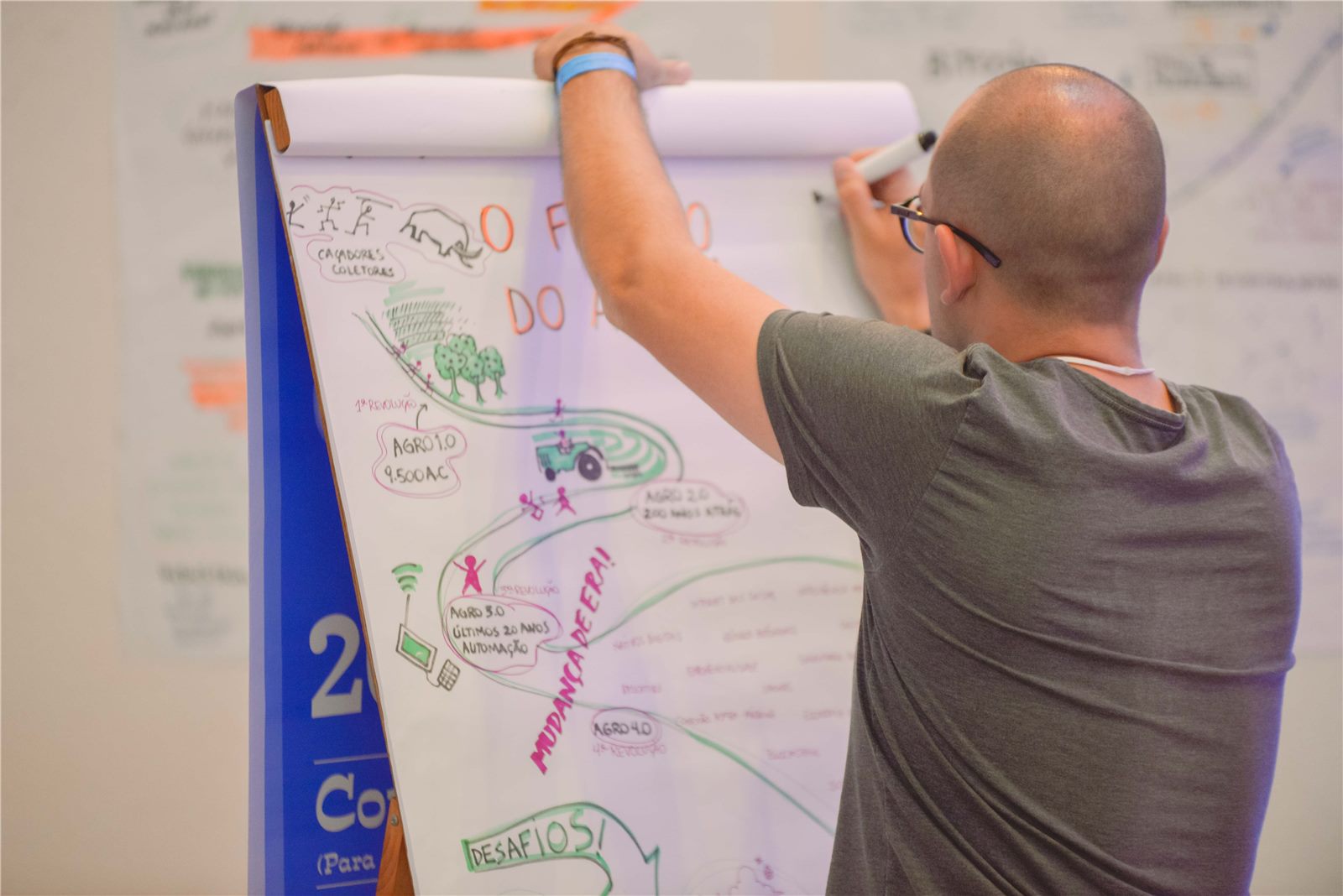 Daniel drawing live graphic notes on a large sheet of paper.